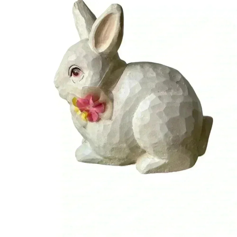 White Crackle Finish Bunny with Ribbon